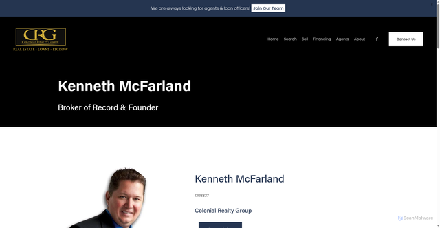 Security scan screenshot of https://colonialrealtyca.com/agent-roster/kenneth-mcfarland-broker-of-record-and-founder