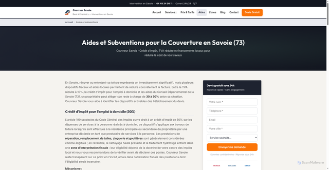Security scan screenshot of https://couvreur-savoie73.fr/aides/