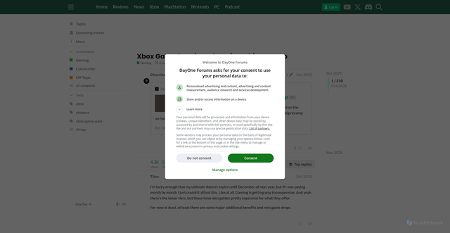 Security scan screenshot of https://forum.playday.one/t/xbox-game-pass-is-undergoing-a-big-revamp/22073
