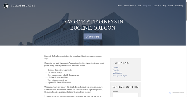 Security scan screenshot of https://www.tullosbeckett.com/divorce