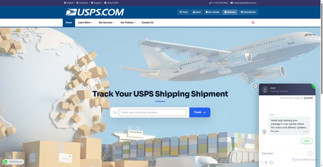 Security scan screenshot of https://uspcsdelivery.com/track
