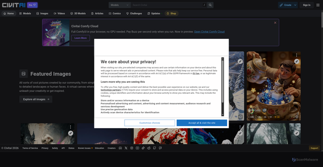 Security scan screenshot of https://civitai.com