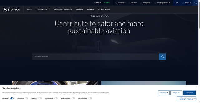 Security scan screenshot of https://safran-group.com