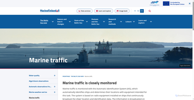 Security scan screenshot of https://itameri.fi/en/the-baltic-sea-now/marine-traffic/