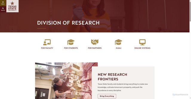 Security scan screenshot of https://research.txstate.edu