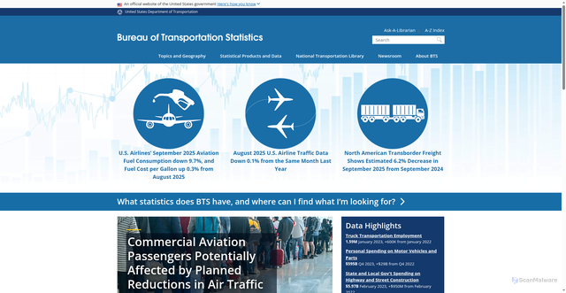 Security scan screenshot of https://www.bts.gov/