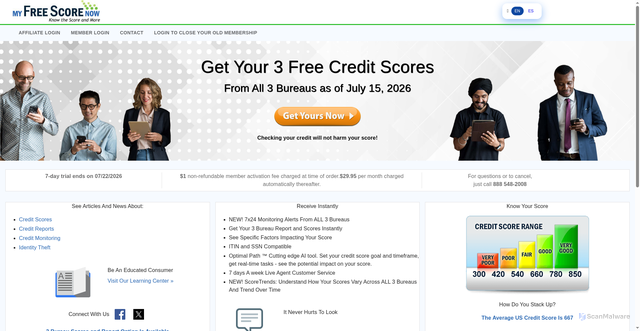 Security scan screenshot of https://myfreescorenow.com