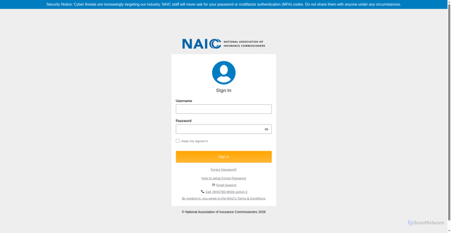 Security scan screenshot of https://sbs.naic.org