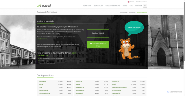 Security scan screenshot of https://nicsell.com/en/domain/www.wsd-nordwest.de