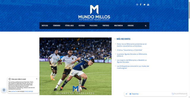 Security scan screenshot of https://mundomillos.com/noticias/aguilas-doradas-vs-millonarios-volando-rumbo-a-sincelejo/