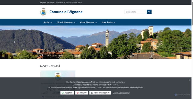 Security scan screenshot of https://www.comune.vignone.vb.it/it-it/home