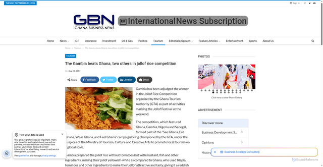 Security scan screenshot of https://www.ghanabusinessnews.com/2017/08/28/the-gambia-beats-ghana-two-others-in-jollof-rice-competition/