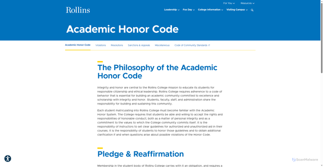 Security scan screenshot of https://rollins-edu-website-ssg.pages.dev/academic-honor-code/