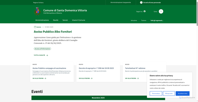 Security scan screenshot of https://comune.santadomenicavittoria.me.it/