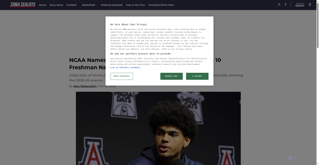 Security scan screenshot of https://zonazealots.com/ncaa-names-arizona-forward-koa-peat-among-top-10-freshman-nationally
