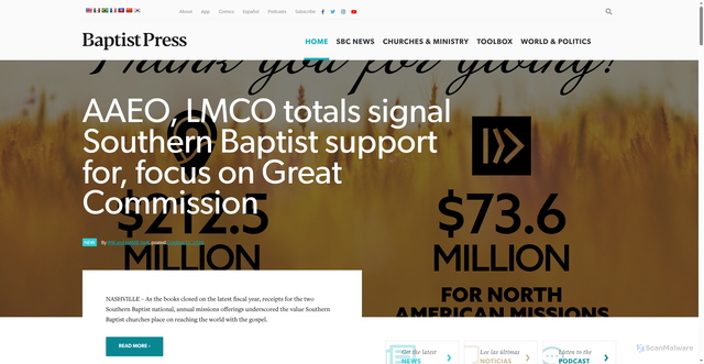 Security scan screenshot of https://www.baptistpress.com