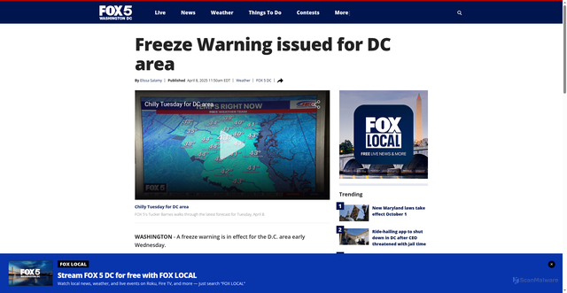 Security scan screenshot of https://www.fox5dc.com/weather/freeze-warning-issued-dc-area