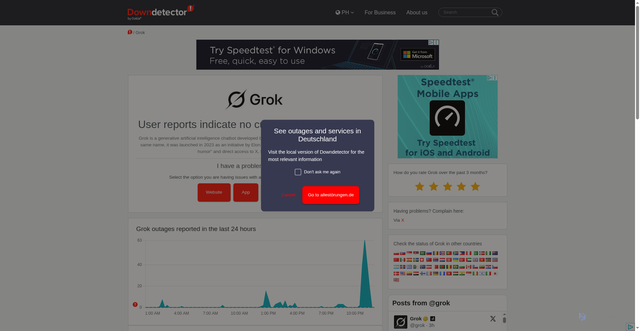 Security scan screenshot of https://downdetector.ph/status/grok/