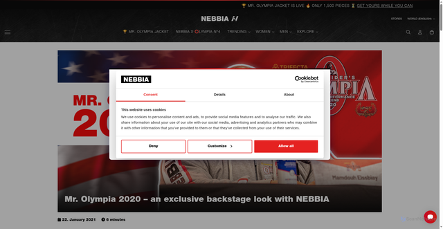 Security scan screenshot of https://nebbia.fitness/mr-olympia-2020-an-exclusive-backstage-look-with-nebbia/?srsltid=AU7gw4XAcLZDSW-aBjtRBgesoegWfRu5cXa0lX3bmpjpio8sDSqDPmdN