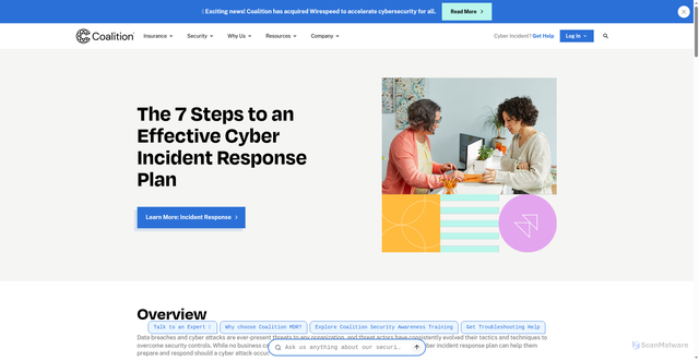 Security scan screenshot of https://www.coalitioninc.com/topics/7-steps-to-effective-cyber-incident-response-plan
