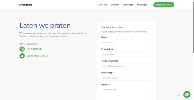 Security scan screenshot of https://yasacare.pages.dev/contact.html