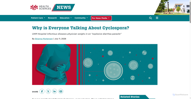 Security scan screenshot of https://hscnews.unm.edu/news/why-is-everyone-talking-about-cyclospora