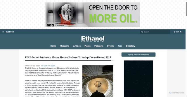 Security scan screenshot of https://ethanolproducer.com/articles/us-ethanol-industry-slams-house-failure-to-adopt-year-round-e15