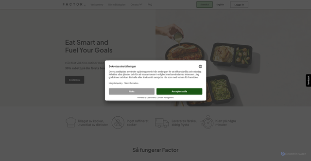 Security scan screenshot of https://www.factormeals.se/