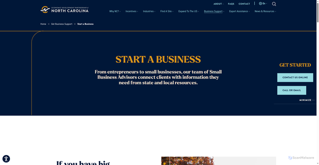 Security scan screenshot of https://edpnc.com/get-business-support/start-a-business/