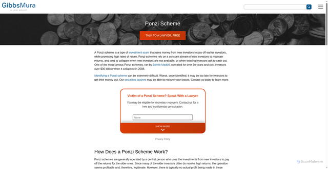 Security scan screenshot of https://www.classlawgroup.com/investor-protection/ponzi-scheme