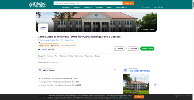Security scan screenshot of https://www.shiksha.com/studyabroad/usa/universities/james-madison-university