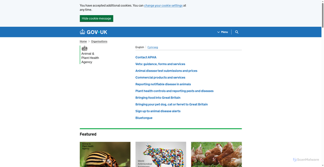Security scan screenshot of https://www.gov.uk/government/organisations/animal-and-plant-health-agency