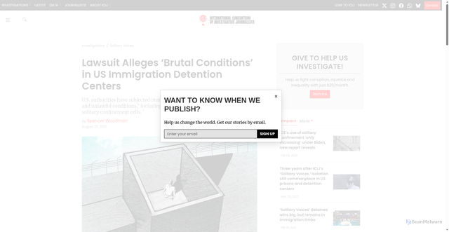 Security scan screenshot of https://www.icij.org/investigations/solitary-voices/lawsuit-alleges-brutal-conditions-in-us-immigration-detention-centers/