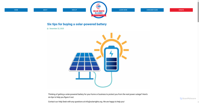 Security scan screenshot of https://solarrights.org/blog/2025/12/22/solar-battery-tips/