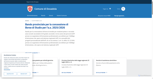Security scan screenshot of https://www.comune.dovadola.fc.it/