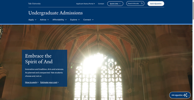 Security scan screenshot of https://admissions.yale.edu