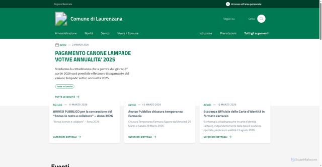 Security scan screenshot of https://www.comune.laurenzana.pz.it