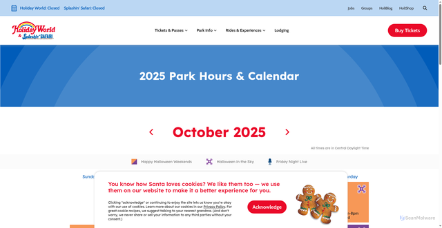 Security scan screenshot of https://holidayworld.com/hours-calendar/