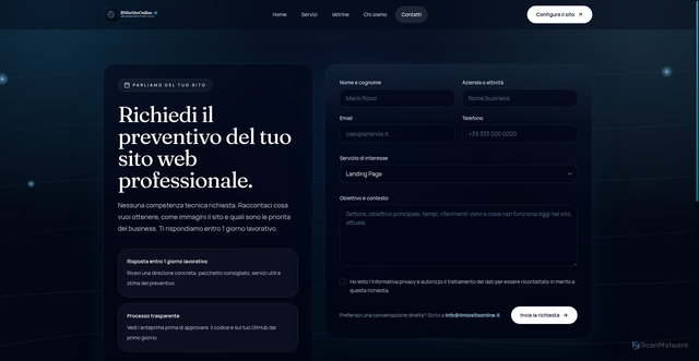 Security scan screenshot of https://ilmiositoonline.pages.dev/contatti?service=Hotel%20%26%20spa