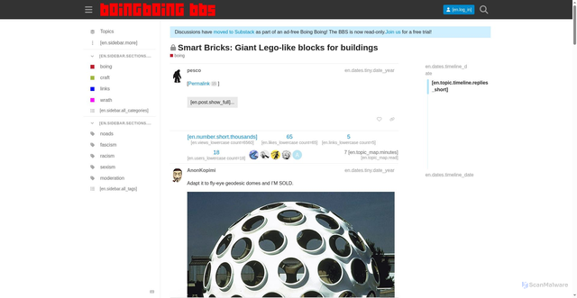 Security scan screenshot of https://bbs.boingboing.net/t/smart-bricks-giant-lego-like-blocks-for-buildings/38648
