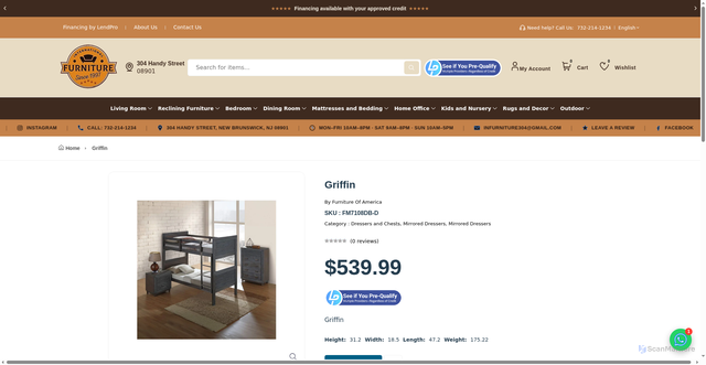 Security scan screenshot of https://www.intfurniture.com/p/griffin-fm7108db-d