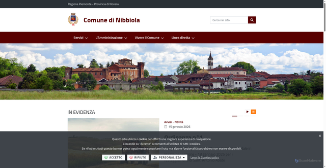 Security scan screenshot of https://www.comune.nibbiola.no.it/it-it/home