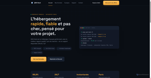 Security scan screenshot of https://qsh-host.fr/