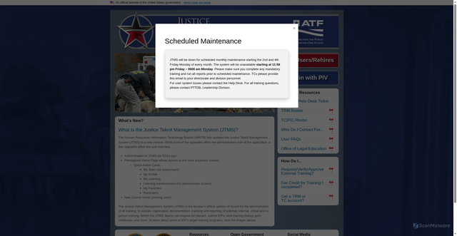 Security scan screenshot of https://learnatf.gov/landingpage/index.html
