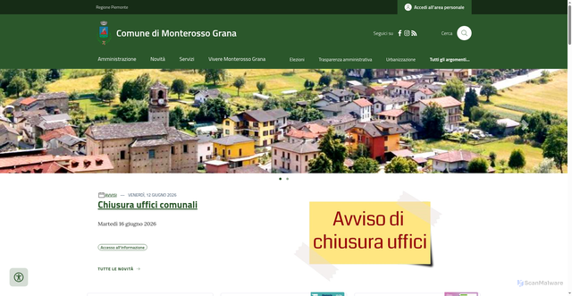 Security scan screenshot of https://www.comune.monterossograna.cn.it