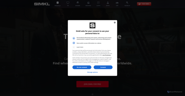 Security scan screenshot of https://simkl.com