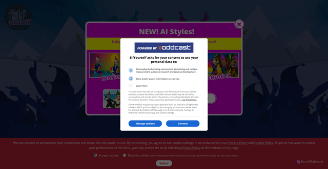 Security scan screenshot of https://elfyourself.oddcast.com