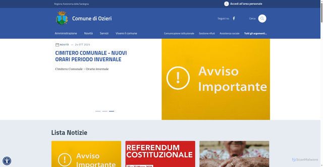 Security scan screenshot of https://comune.ozieri.ss.it/