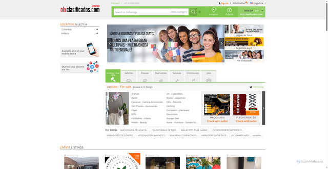 Security scan screenshot of https://olxclasificados.com/index.php?page=user&action=profile