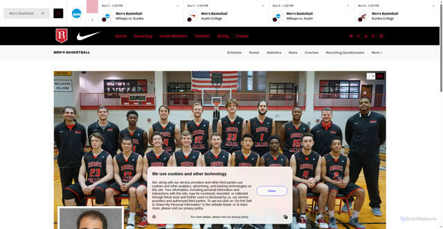 Security scan screenshot of https://rhodeslynx.com/sports/mens-basketball/roster/coaches/tyler-papadinis/958